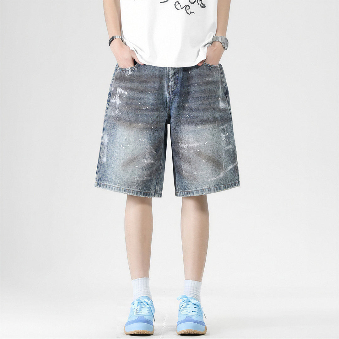 Men's Summer Gradient Splash Ink Washed Baggy Denim Shorts