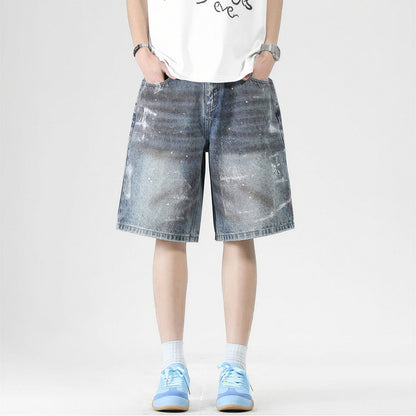 Men's Summer Gradient Splash Ink Washed Baggy Denim Shorts