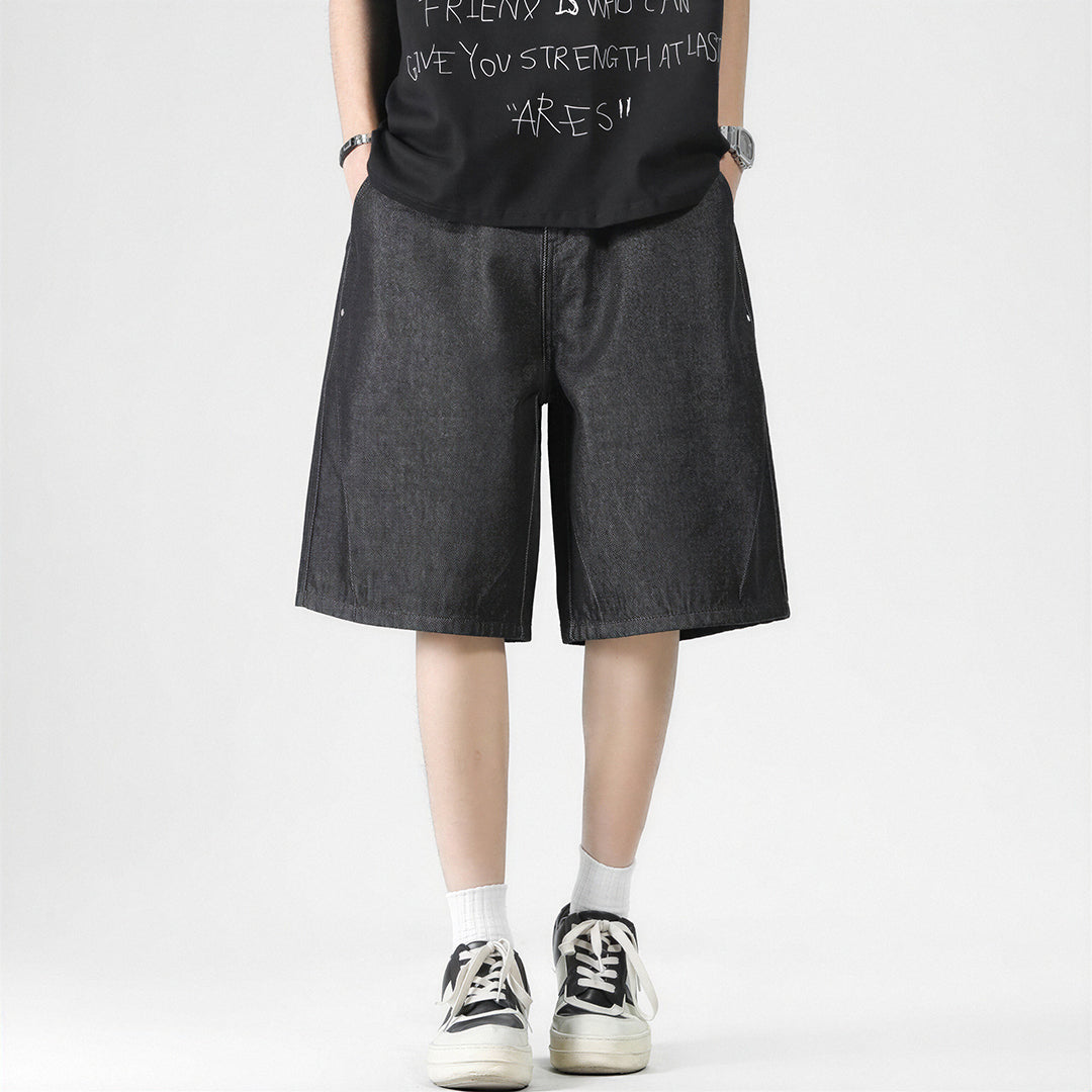 Men's Summer Solid Color Loose Wide-Leg Denim Shorts