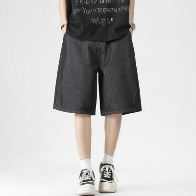 Men's Summer Solid Color Loose Wide-Leg Denim Shorts
