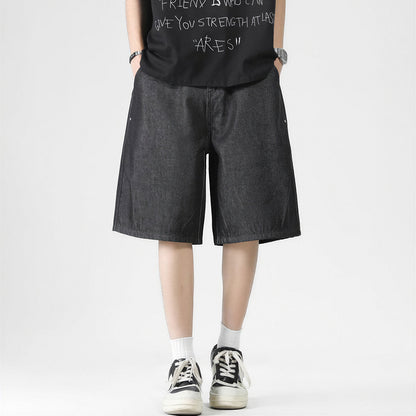 Men's Summer Solid Color Loose Wide-Leg Denim Shorts