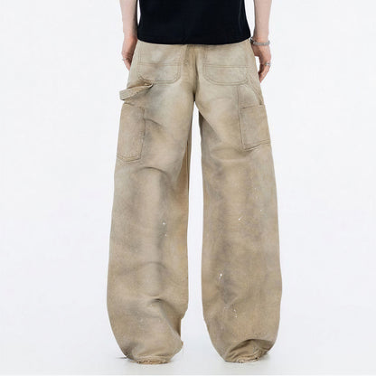 Men's Spring Mud Washed Ripped Carpenter Denim Jeans