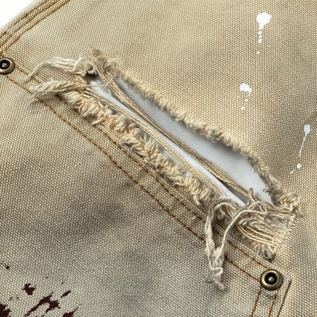 Men's Spring Mud Washed Ripped Carpenter Denim Jeans