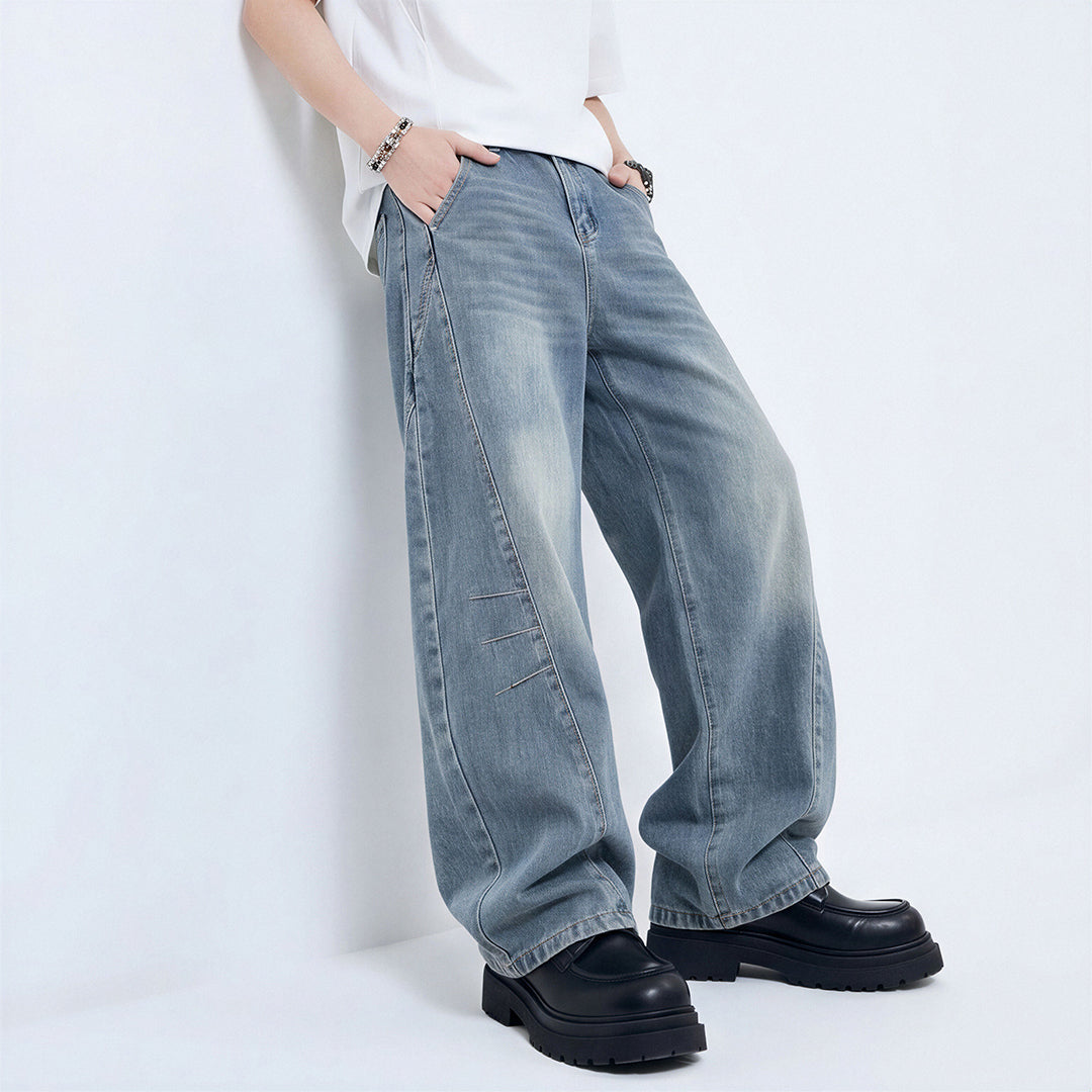 Men's Spring Blue Washed Deconstructed Arc Denim Jeans