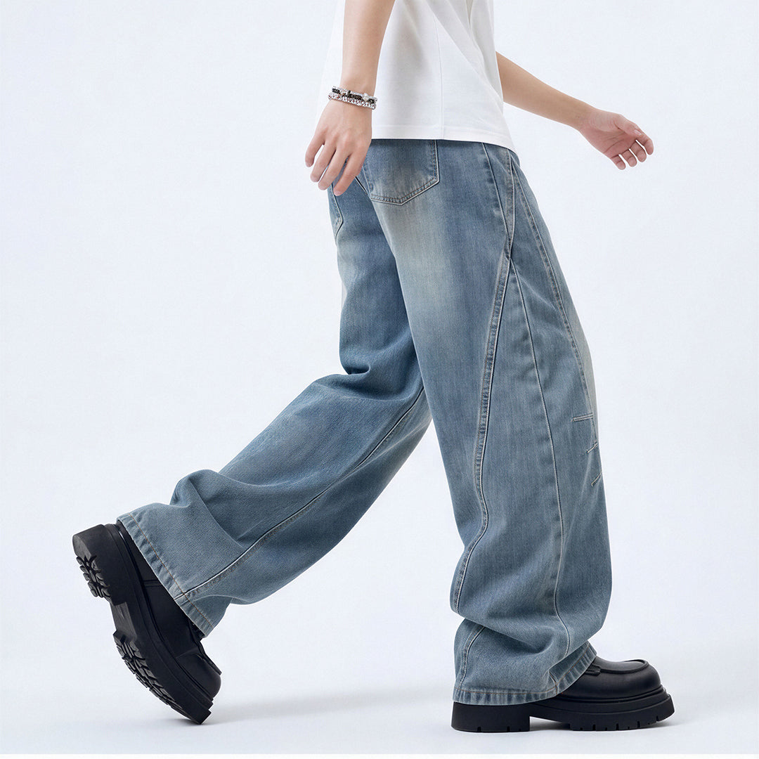 Men's Spring Blue Washed Deconstructed Arc Denim Jeans