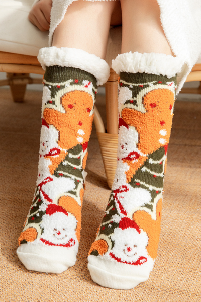 Women Winter Christmas Fleece Cuff Non Slip Slipper Socks