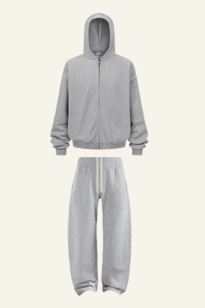 Men's Set:Fleece-lined Zipper Jacket & Curved-blade Pants