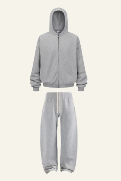 Men's Set:Fleece-lined Zipper Jacket & Curved-blade Pants