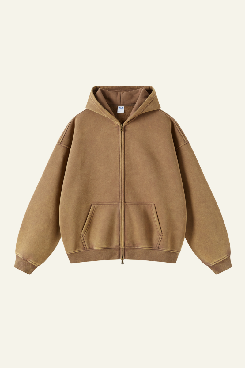 Men's Streetwear Wax-Dyed Vintage Solid Hooded Jacket