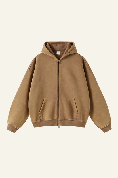 Men's Streetwear Wax-Dyed Vintage Solid Hooded Jacket