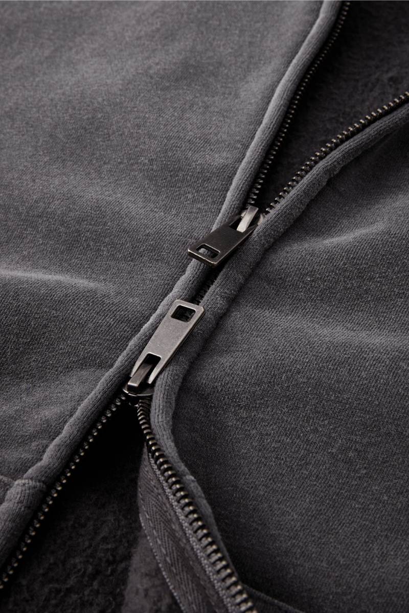 Women Fall Clothing Spray Wash Distressed Zip Hoodie