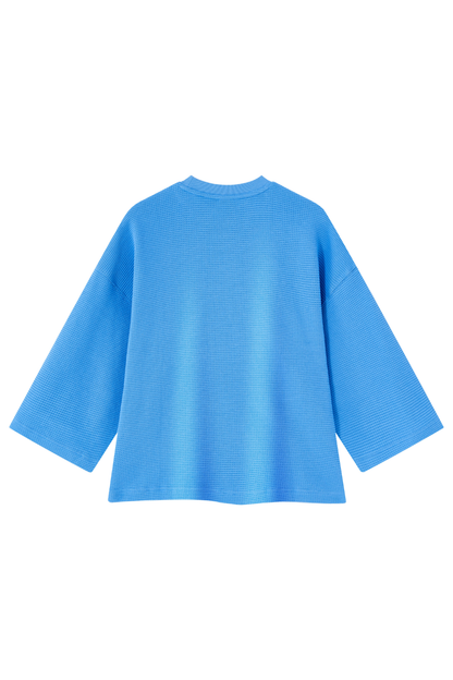 Unisex Spring Waffle Knit Drop Shoulder 3/4 Sleeve Top
