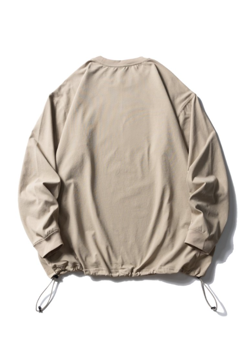 Unisex Spring Drawstring-Hem Relaxed Long-Sleeve T-Shirt