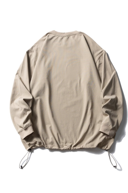 Unisex Spring Drawstring-Hem Relaxed Long-Sleeve T-Shirt