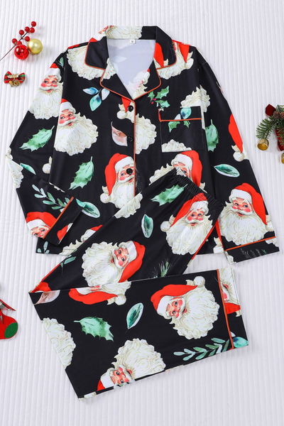 Women's Christmas Pink Striped Open Collar Pajama Set