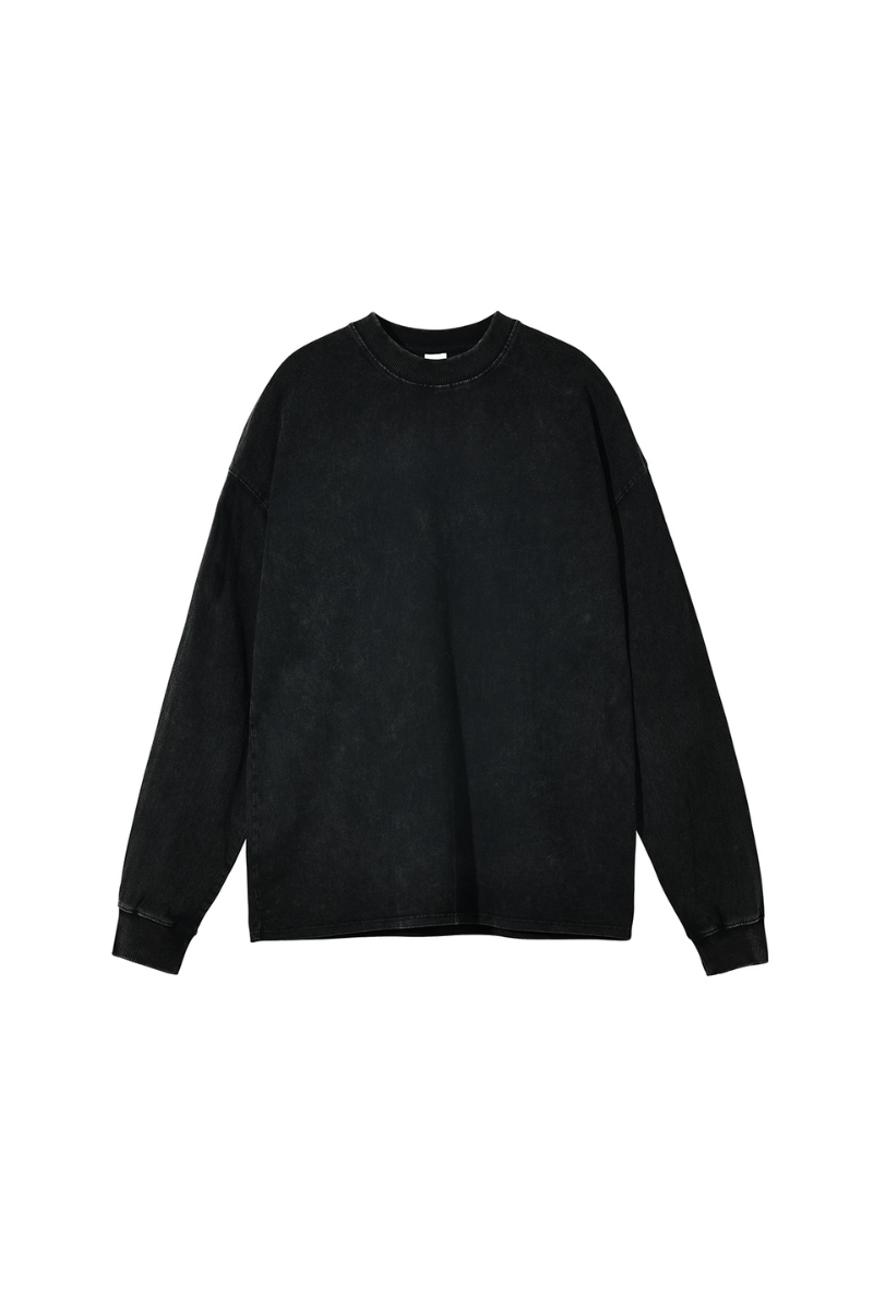 Unisex Fall 250gsm Cotton Wax Washed Long Sleeve Tee