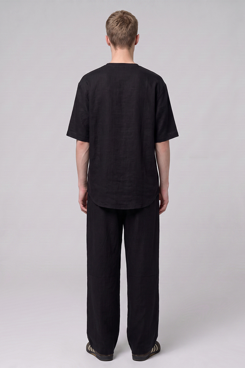 Men's Summer Linen-Blend Crewneck Tee Wide-Leg Pants Set