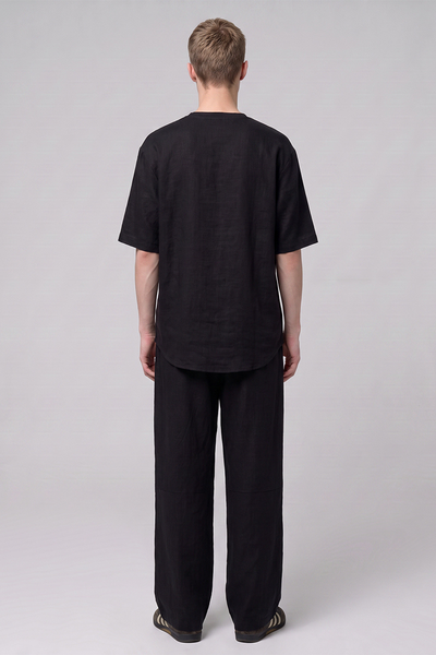 Men's Summer Linen-Blend Crewneck Tee Wide-Leg Pants Set