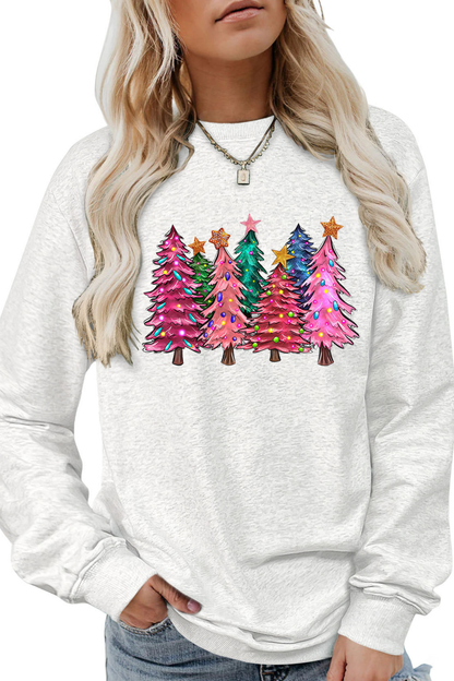 Women's Fall Christmas Tree Graphic Print Crew Sweatshirt