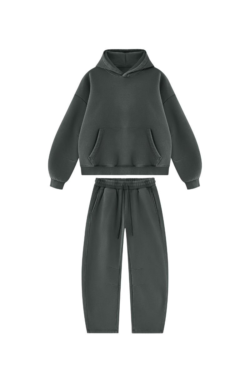 Men Fall Clothing Faded Fleece Hoodie & Wide-Leg Pants Set