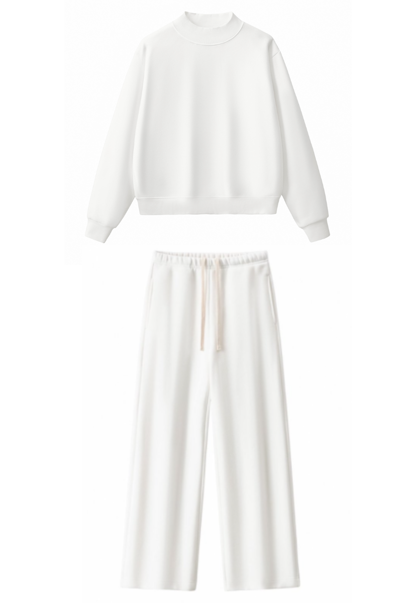 Unisex Fall Mock Neck Sweatshirt Wide Leg Pants Set