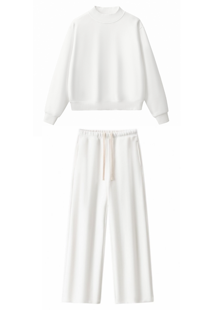 Unisex Fall Mock Neck Sweatshirt Wide Leg Pants Set
