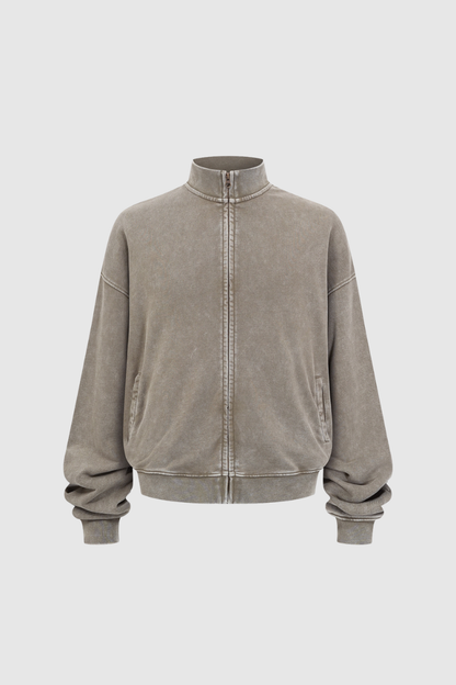 Men's Cotton Streetwear Wax-Dyed Washed Stand Collar Distressed Jacket