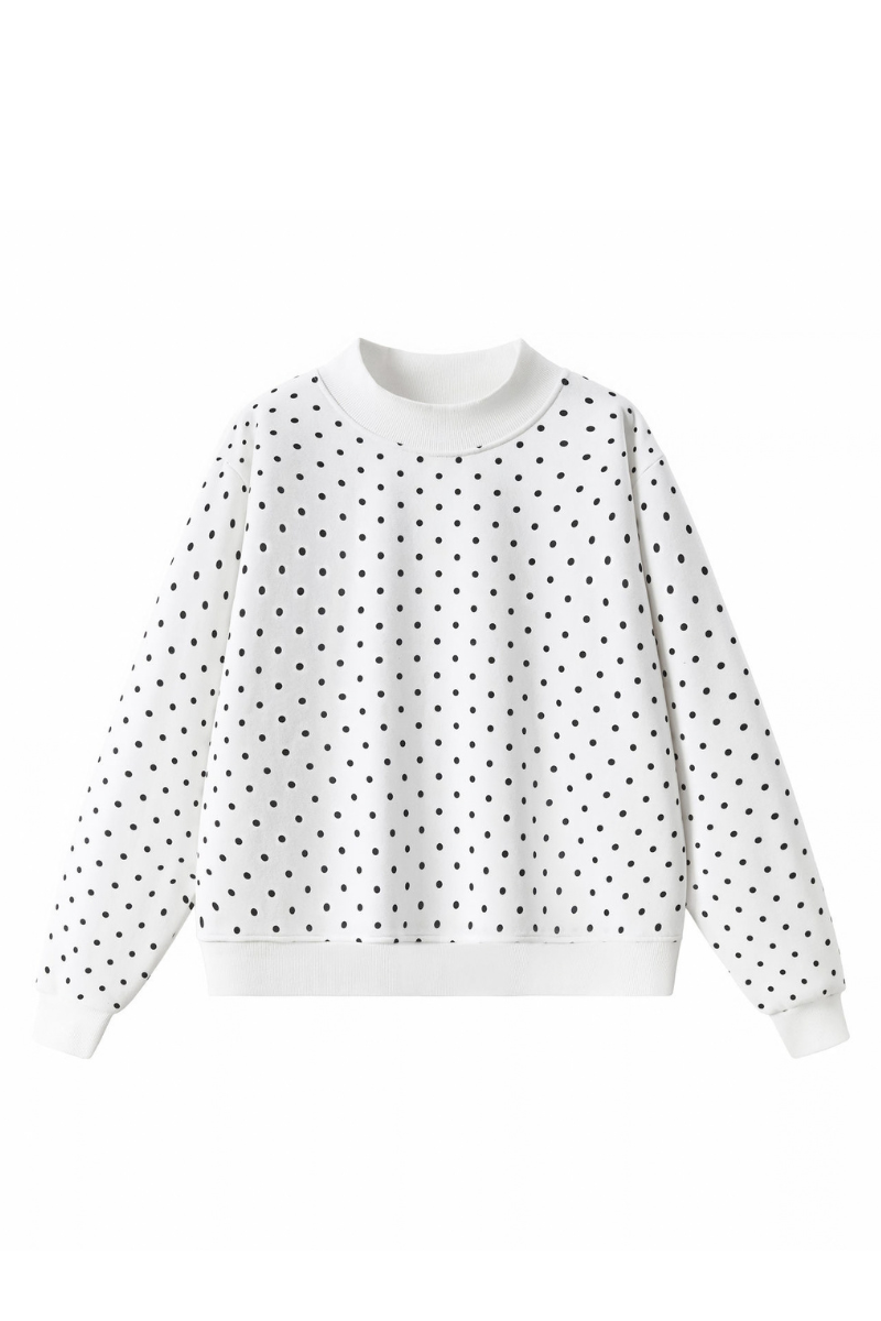 Women's Cozy Fleece Mock Neck Polka Dot Sweatshirt