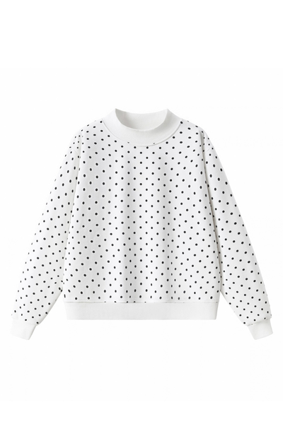 Women's Cozy Fleece Mock Neck Polka Dot Sweatshirt