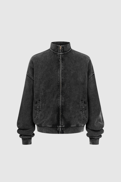 Women's Cotton Streetwear Wax-Dyed Washed Stand Collar Distressed Jacket