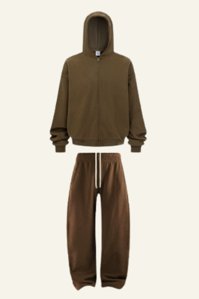 Men's Set:Fleece-lined Zipper Jacket & Curved-blade Pants