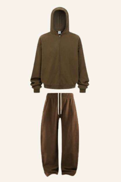 Men's Set:Fleece-lined Zipper Jacket & Curved-blade Pants