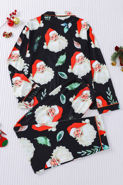 Women's Christmas Pink Striped Open Collar Pajama Set