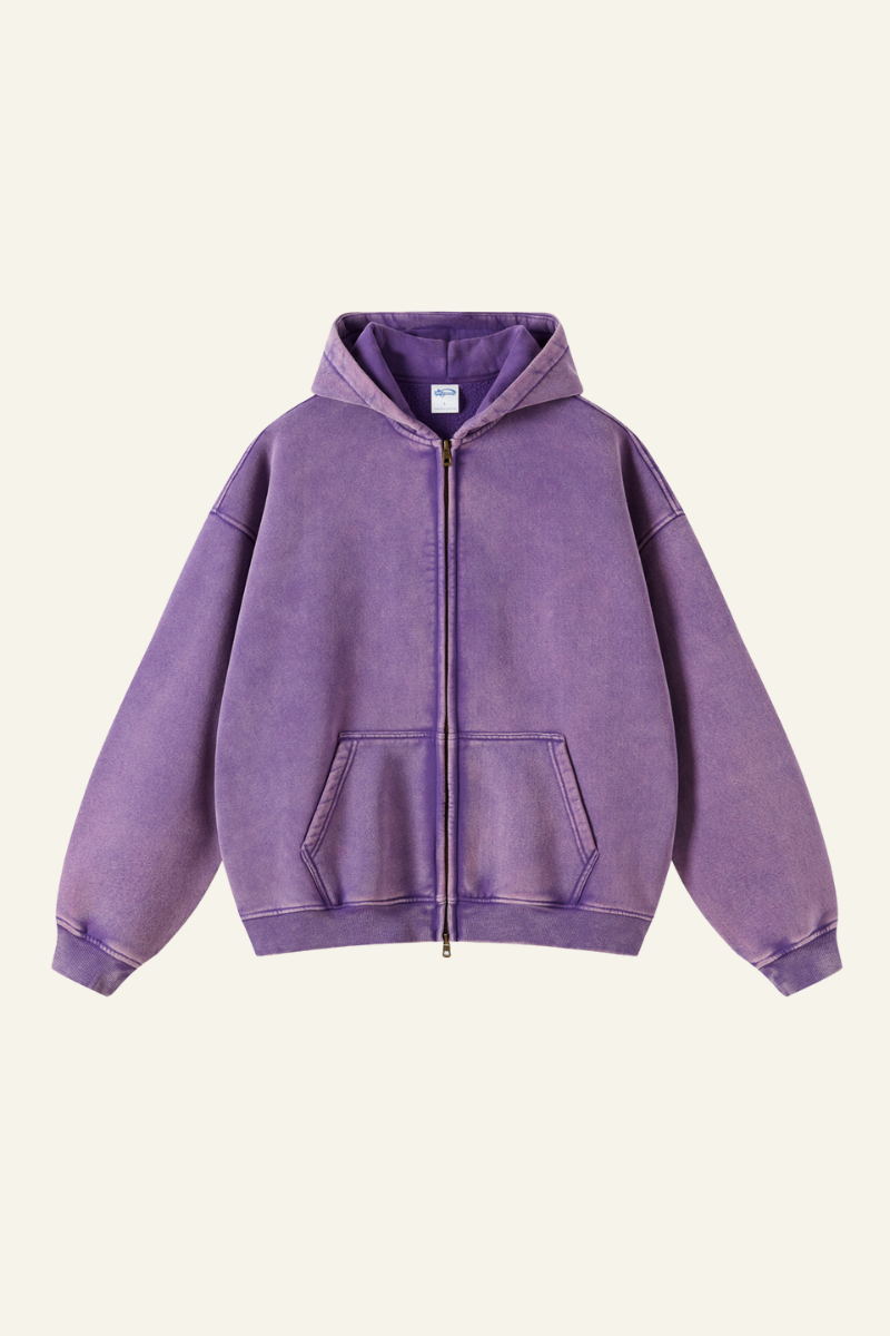 Men's Streetwear Wax-Dyed Vintage Solid Hooded Jacket