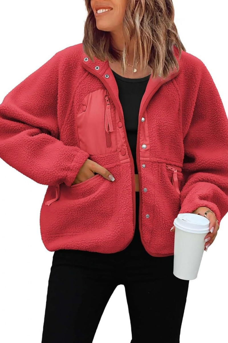 Women Fall Clothing Cozy Sherpa Fleece Utility Jacket