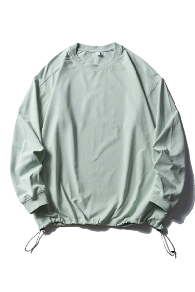 Men's Spring Drawstring-Hem Relaxed Long-Sleeve T-Shirt