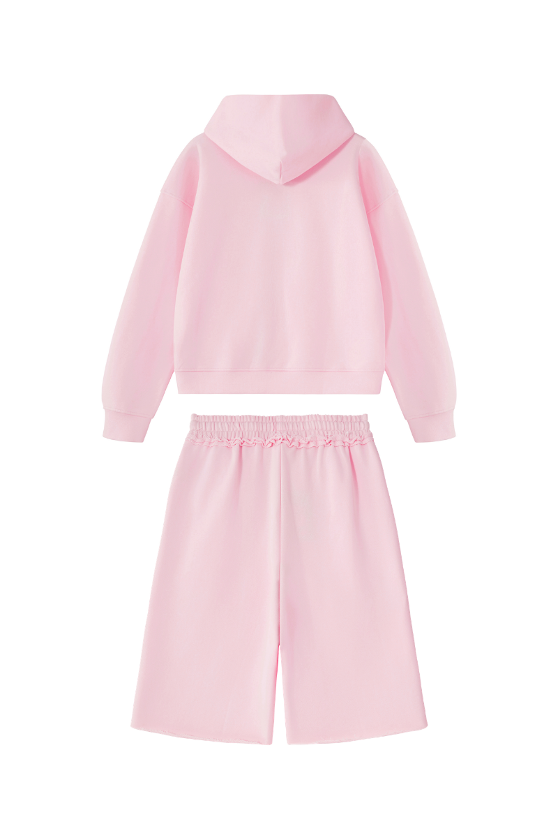 Women's Loose American Casual Zip Hoodie  Mid Shorts Set