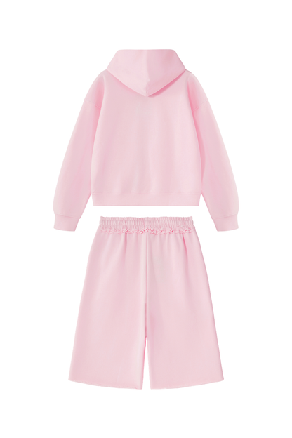 Women's Loose American Casual Zip Hoodie  Mid Shorts Set