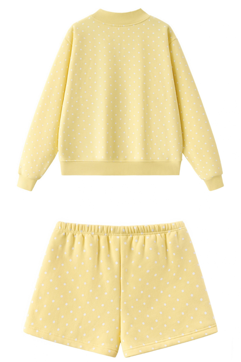 Women All Season Cozy Polka Dot Relaxed 2-Piece Shorts Set