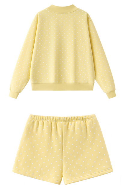 Women All Season Cozy Polka Dot Relaxed 2-Piece Shorts Set
