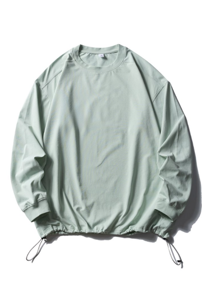 Women's Spring Drawstring-Hem Relaxed Long-Sleeve T-Shirt