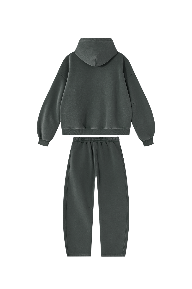 Men Fall Clothing Faded Fleece Hoodie & Wide-Leg Pants Set
