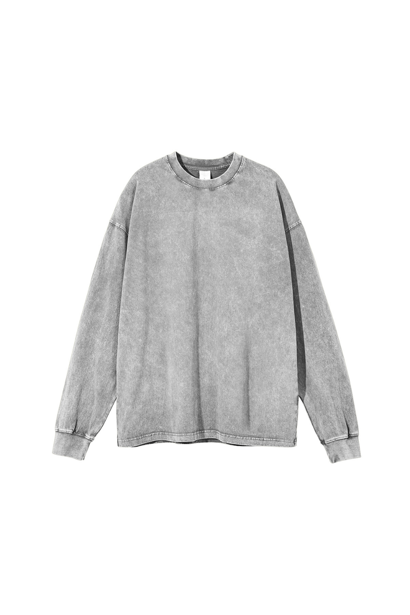 Unisex Fall 250gsm Cotton Wax Washed Long Sleeve Tee
