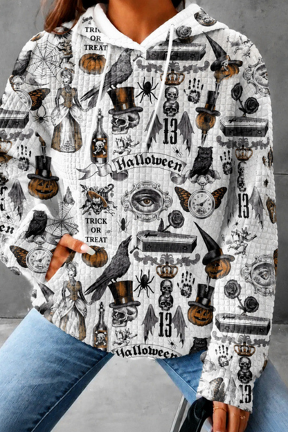 Unisex Fall Clothing Halloween Waffle Knit Graphic Hoodie