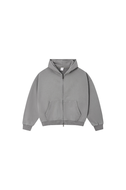Unisex Fall Clothing Snow Wash Brushed Fleece Zip Hoodie