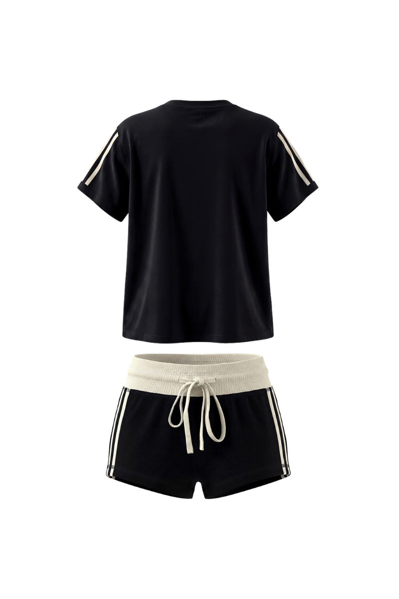 Unisex Summer Side Stripe Cropped T Shirt Shorts Set