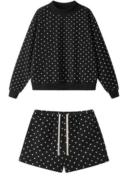 Women All Season Cozy Polka Dot Relaxed 2-Piece Shorts Set