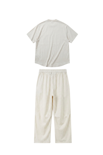 Unisex Summer Linen-Blend Crewneck Tee Wide-Leg Pants Set
