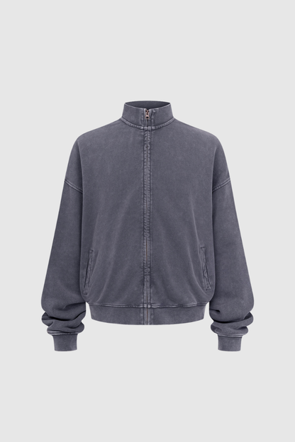 Men's Cotton Streetwear Wax-Dyed Washed Stand Collar Distressed Jacket