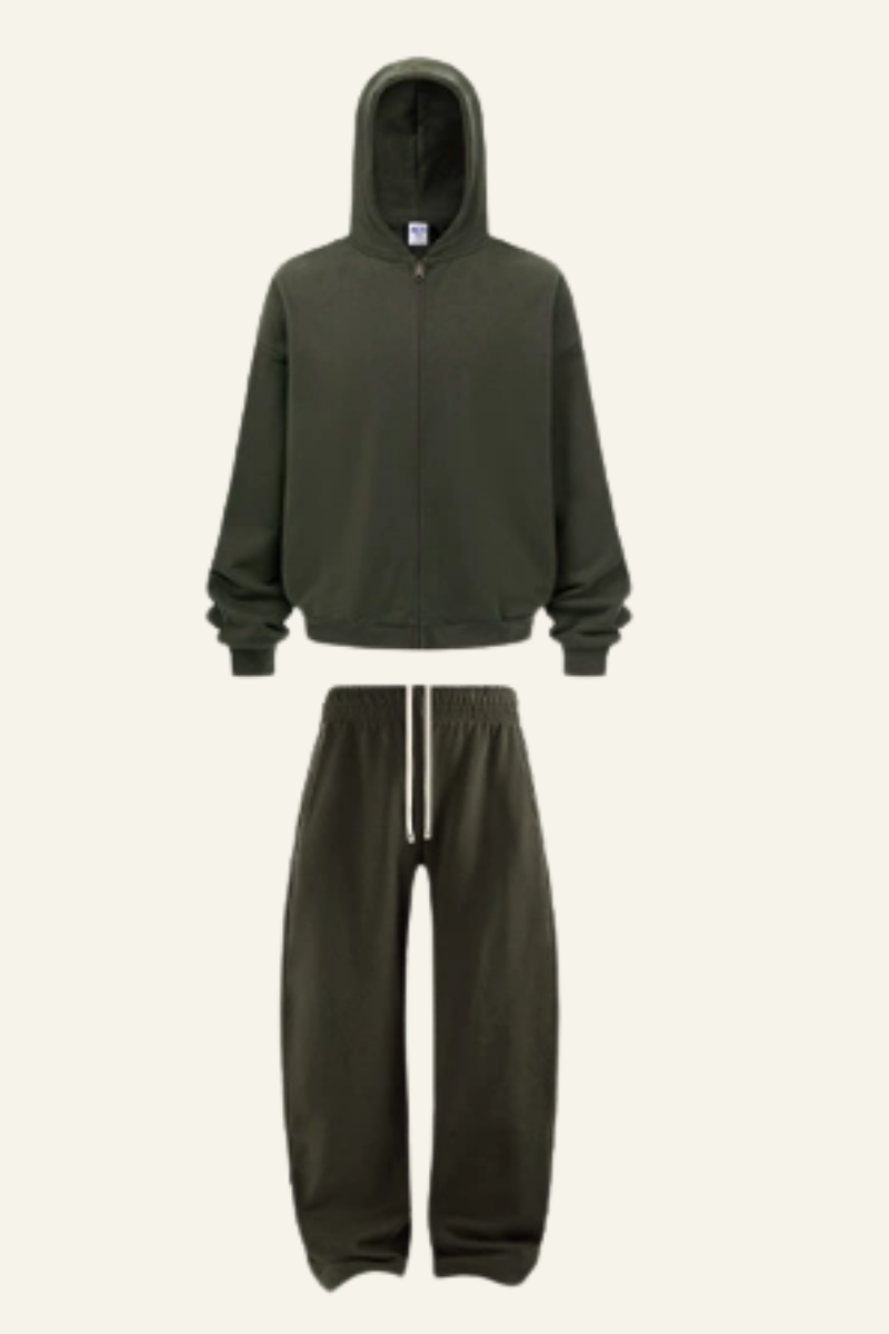 Women's Set:Fleece-lined Zipper Jacket & Curved-blade Pants